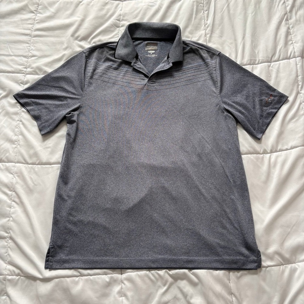 Greg Norman Tasso Elba Play Dry Polo Shirt Mens Medium Gray Heather Golf Shark